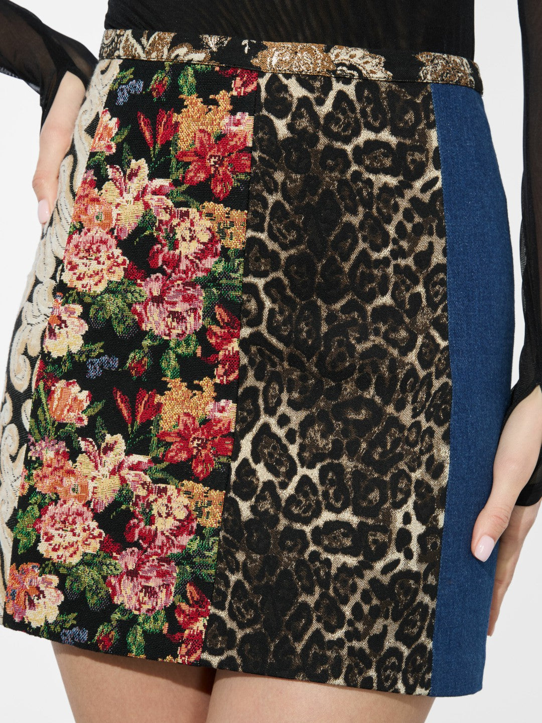 Riley Mixed Media Mini Skirt In Lola Blue/multi - Alice + Olivia Women