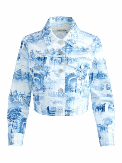 Chloe Printed Denim Jacket In Chateau - Alice + Olivia Women