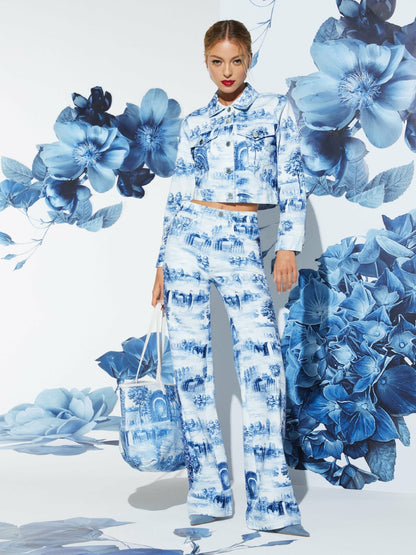 Chloe Printed Denim Jacket In Chateau - Alice + Olivia Women