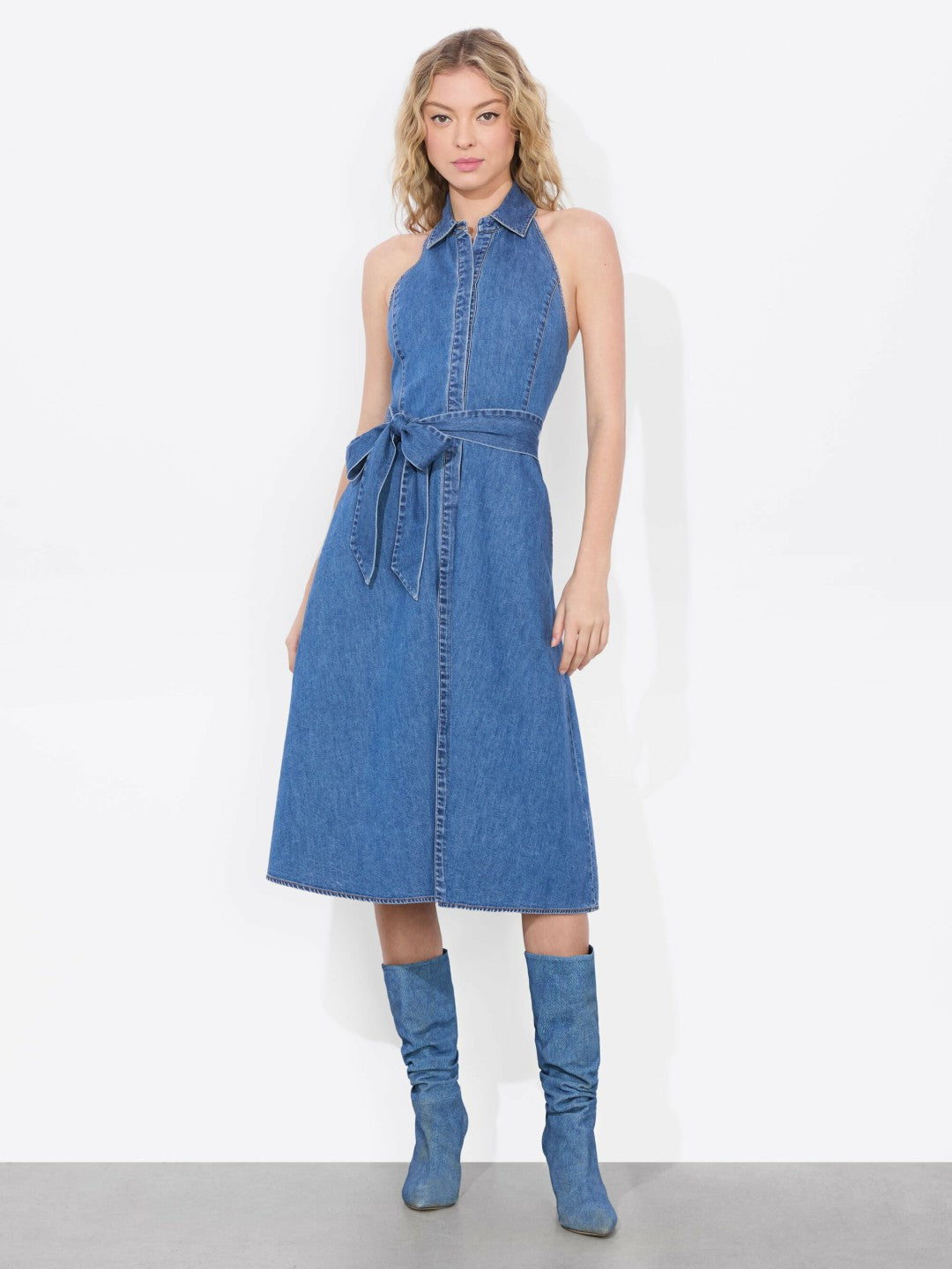 Chassidy Chambray Midi Dress In Medium Indigo Chambray - Alice + Olivia Women