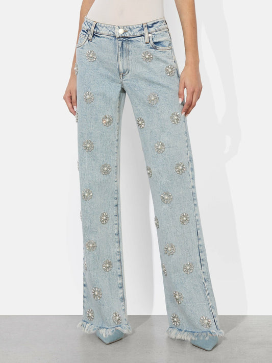 Roxie Embellished Jean In Gemma Light Blue - Alice + Olivia Women