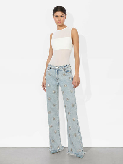 Roxie Embellished Jean In Gemma Light Blue - Alice + Olivia Women
