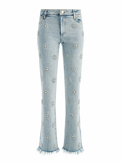 Roxie Embellished Jean In Gemma Light Blue - Alice + Olivia Women