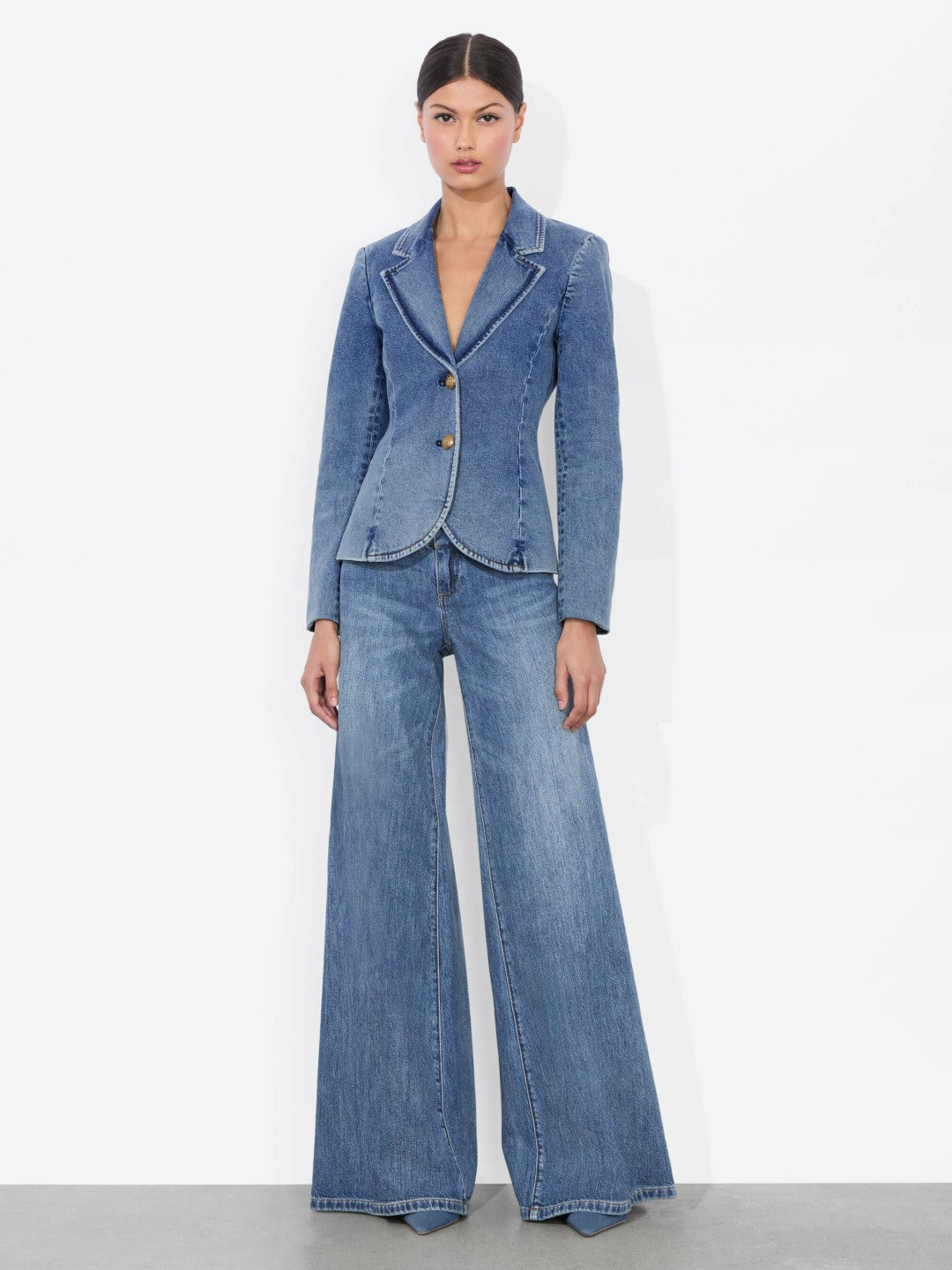 Iana Denim Sculpted Blazer In Romy Dark Vintage Blue - Alice + Olivia Women