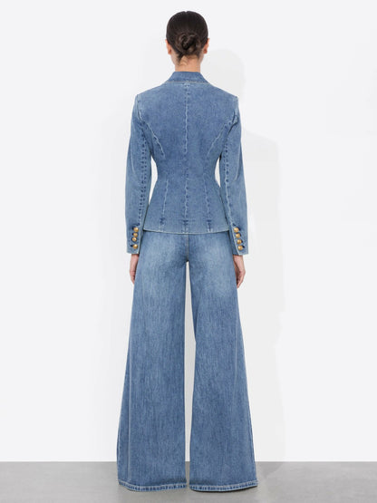 Iana Denim Sculpted Blazer In Romy Dark Vintage Blue - Alice + Olivia Women