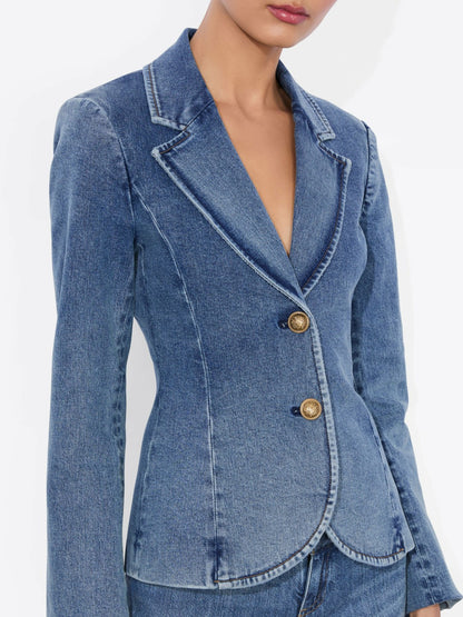 Iana Denim Sculpted Blazer In Romy Dark Vintage Blue - Alice + Olivia Women