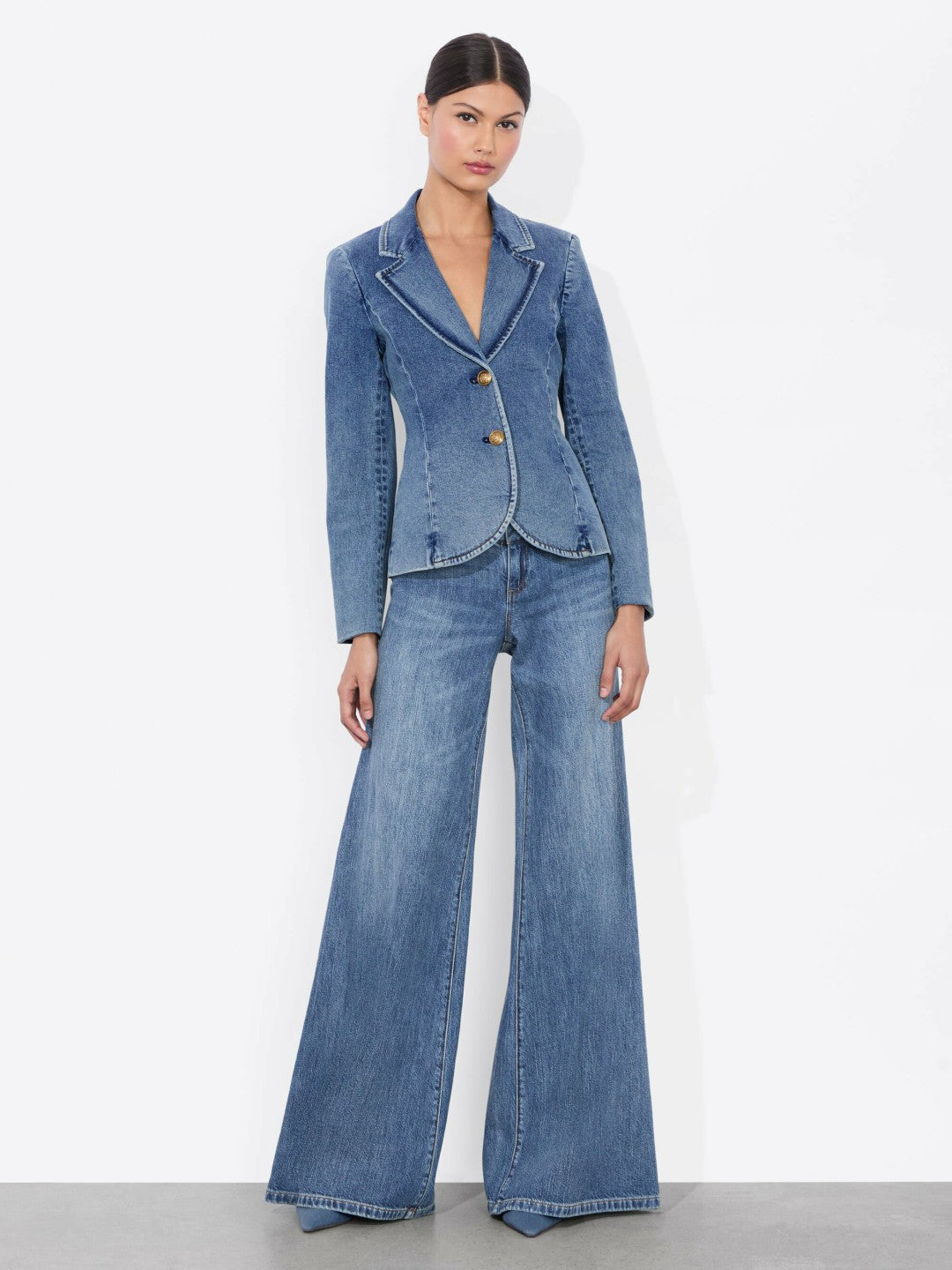 Iana Denim Sculpted Blazer In Romy Dark Vintage Blue - Alice + Olivia Women