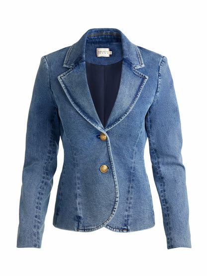 Iana Denim Sculpted Blazer In Romy Dark Vintage Blue - Alice + Olivia Women