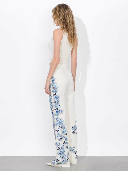 Weezy Embroidered Jean In Off White - Alice + Olivia Women