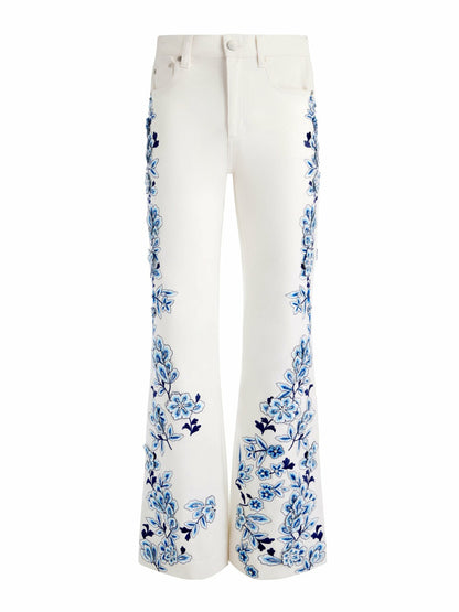 Weezy Embroidered Jean In Off White - Alice + Olivia Women
