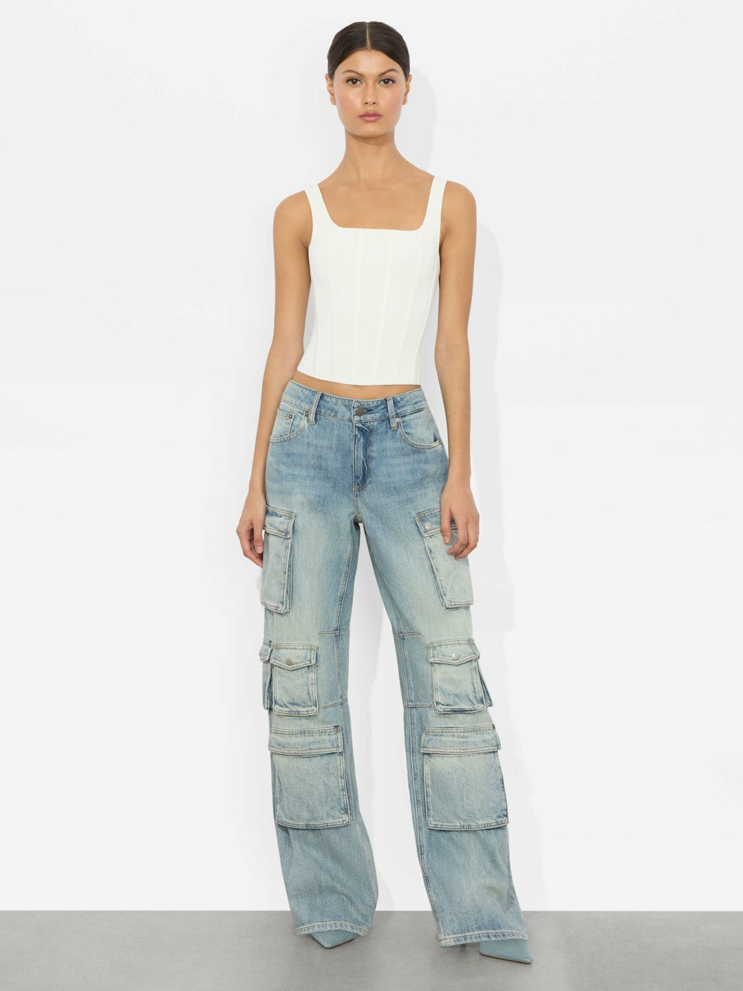 Olympia Cargo Jean In Sierra Vintage Blue - Alice + Olivia Women