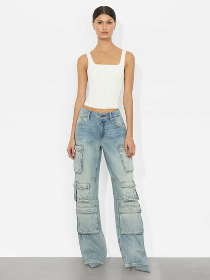 Olympia Cargo Jean In Sierra Vintage Blue - Alice + Olivia Women