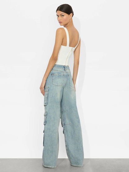 Olympia Cargo Jean In Sierra Vintage Blue - Alice + Olivia Women