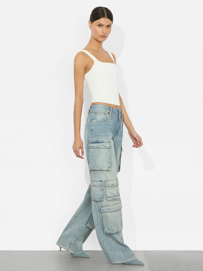 Olympia Cargo Jean In Sierra Vintage Blue - Alice + Olivia Women