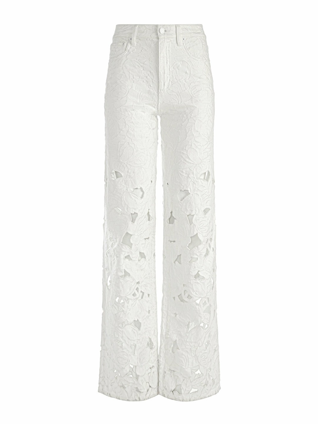 Weezy Eyelet Jean In Off White - Alice + Olivia Women