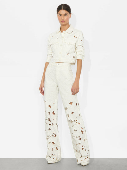 Chloe Eyelet Denim Jacket In Off White - Alice + Olivia Women