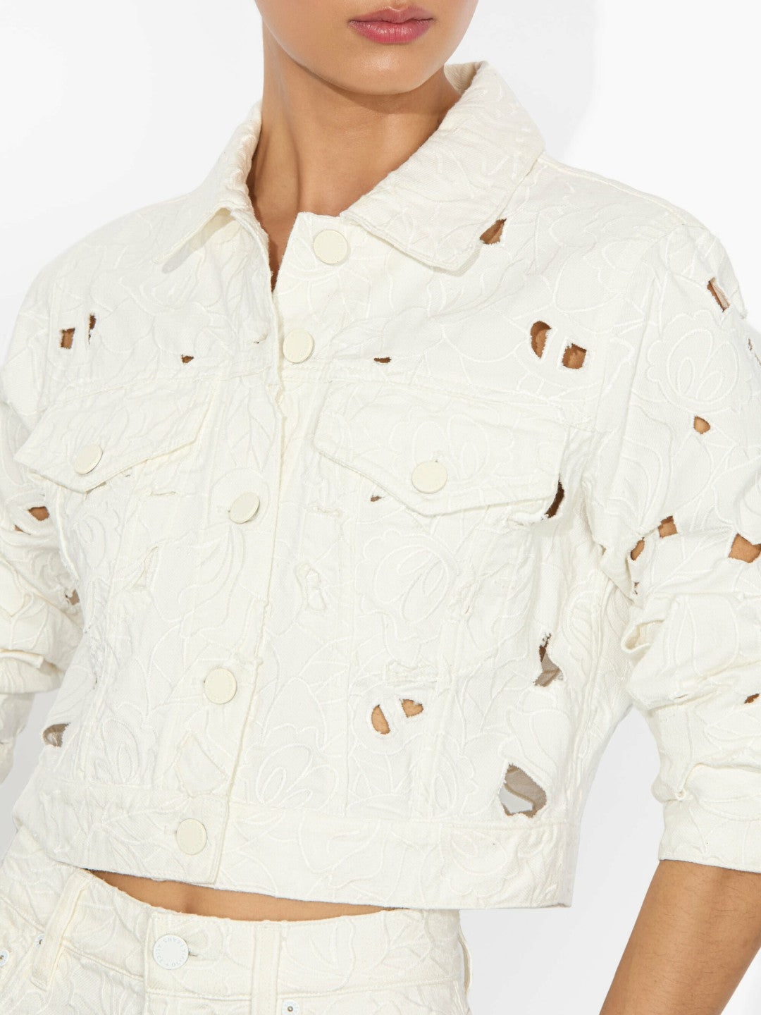 Chloe Eyelet Denim Jacket In Off White - Alice + Olivia Women