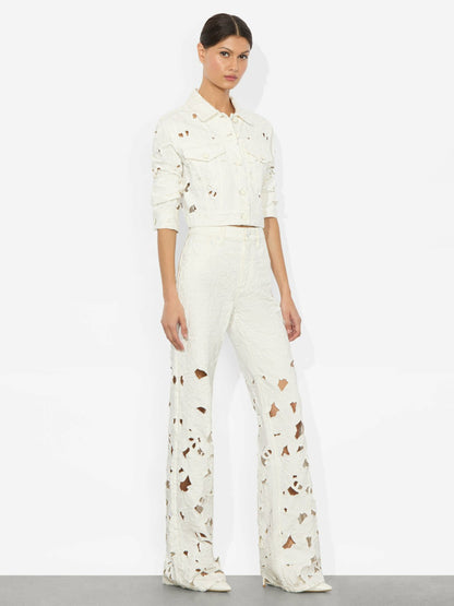 Chloe Eyelet Denim Jacket In Off White - Alice + Olivia Women