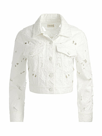 Chloe Eyelet Denim Jacket In Off White - Alice + Olivia Women