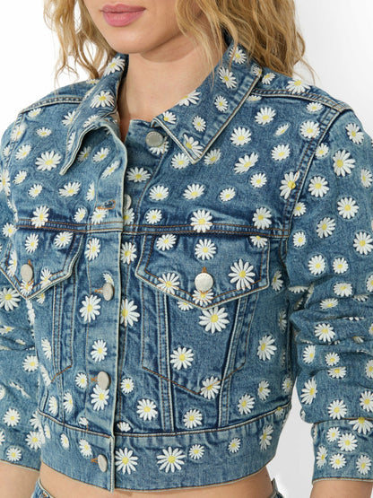 Jeff Embroidered Denim Jacket In Medium Wash - Alice + Olivia Women