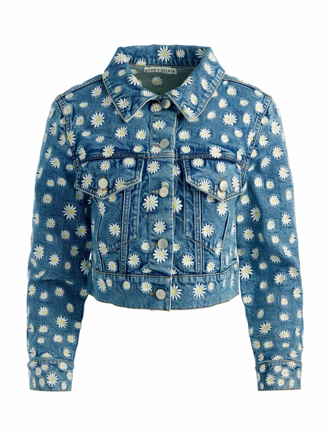 Jeff Embroidered Denim Jacket In Medium Wash - Alice + Olivia Women