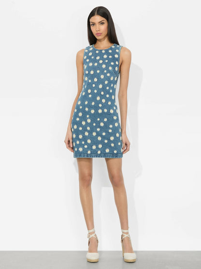 Wynell Embroidered Mini Dress In Medium Wash - Alice + Olivia Women