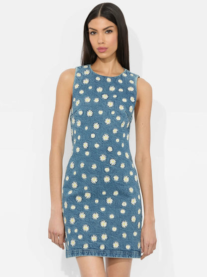 Wynell Embroidered Mini Dress In Medium Wash - Alice + Olivia Women