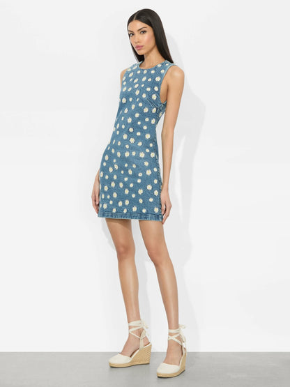 Wynell Embroidered Mini Dress In Medium Wash - Alice + Olivia Women