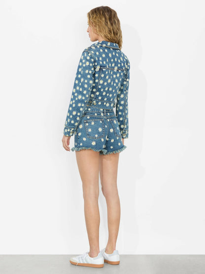 Warren Embroidered Denim Short In Medium Wash - Alice + Olivia Women