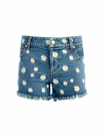 Warren Embroidered Denim Short In Medium Wash - Alice + Olivia Women
