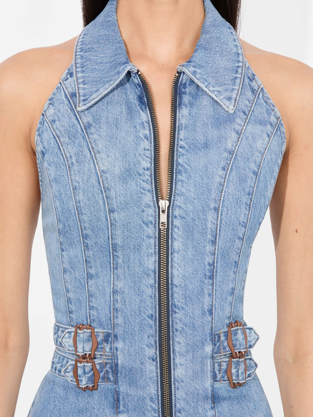 Axelle Denim Mini Dress In Peyton Vintage Blue - Alice + Olivia Women