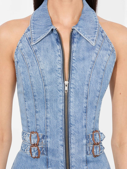 Axelle Denim Mini Dress In Peyton Vintage Blue - Alice + Olivia Women