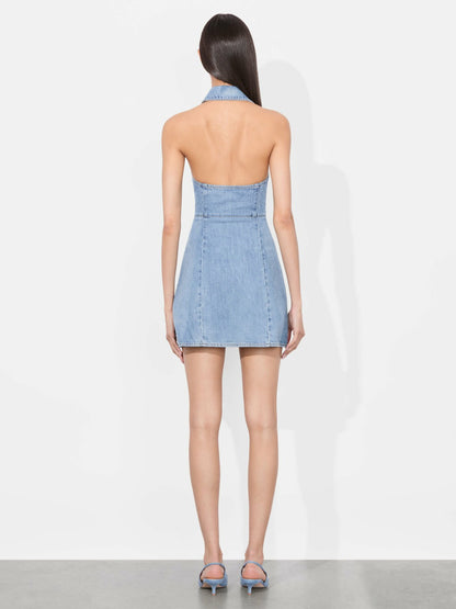 Axelle Denim Mini Dress In Peyton Vintage Blue - Alice + Olivia Women
