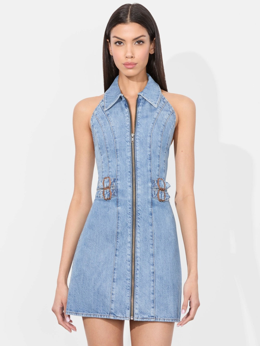 Axelle Denim Mini Dress In Peyton Vintage Blue - Alice + Olivia Women