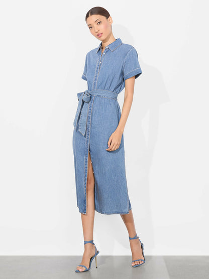 Chassidy Denim Midi Dress In Peyton Vintage Blue - Alice + Olivia Women