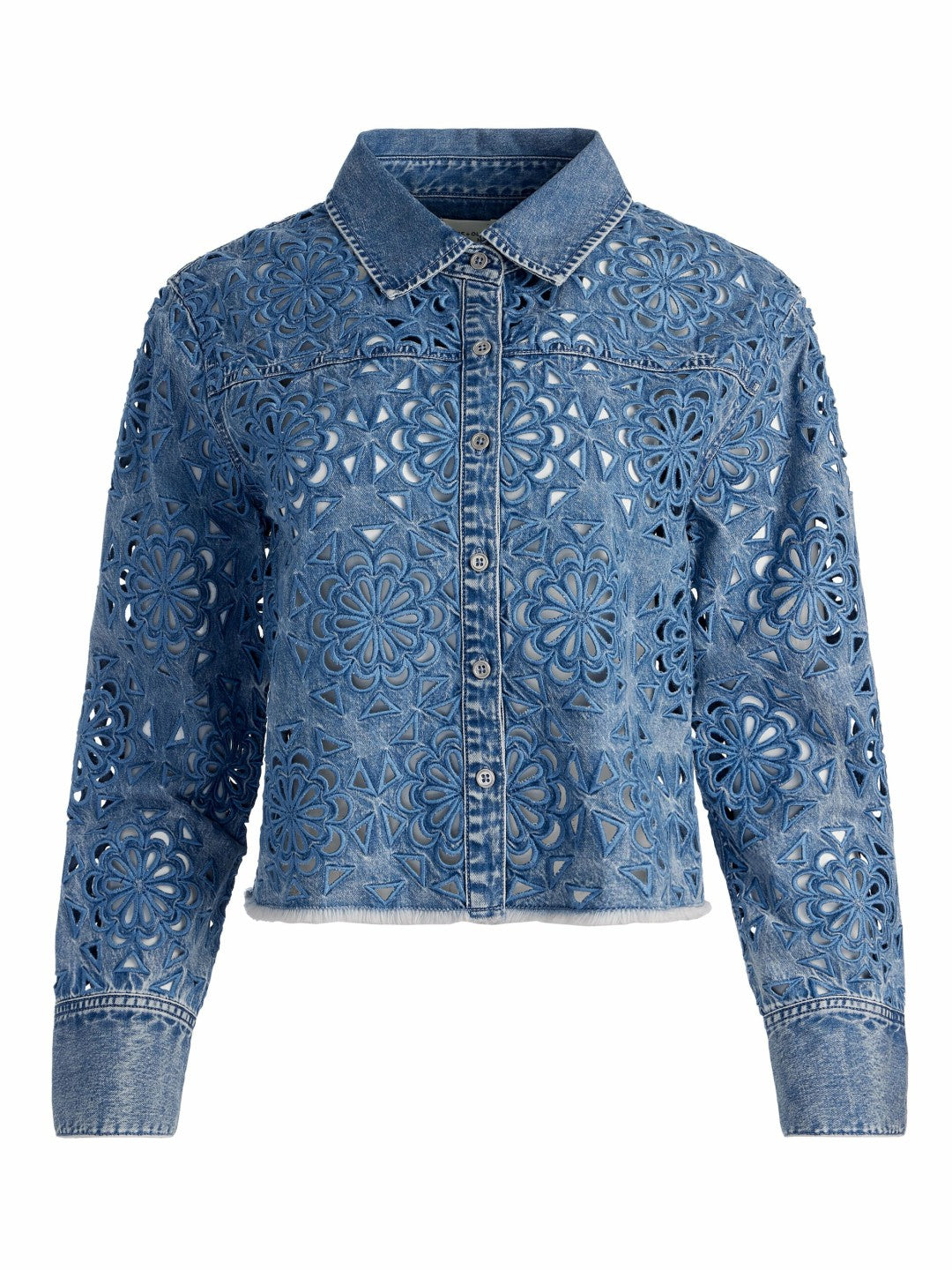 Finely Lasercut Denim Shirt In Avery Blue - Alice + Olivia Women