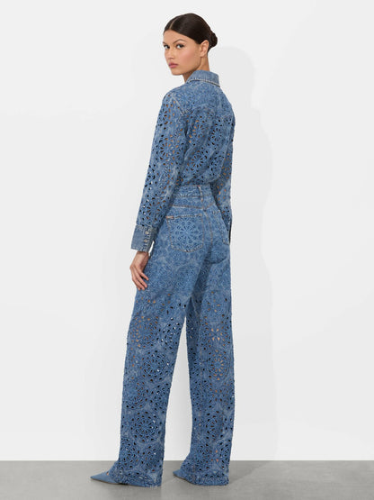 Weezy Lasercut Jean In Avery Blue - Alice + Olivia Women