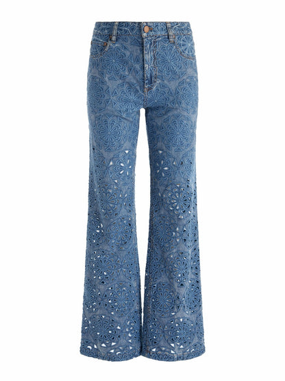 Weezy Lasercut Jean In Avery Blue - Alice + Olivia Women