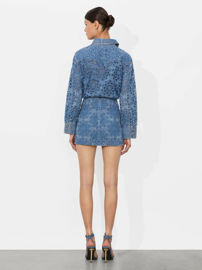 Rubi Denim Micro Skirt In Avery Blue - Alice + Olivia Women