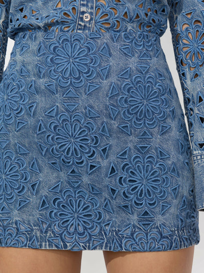 Rubi Denim Micro Skirt In Avery Blue - Alice + Olivia Women