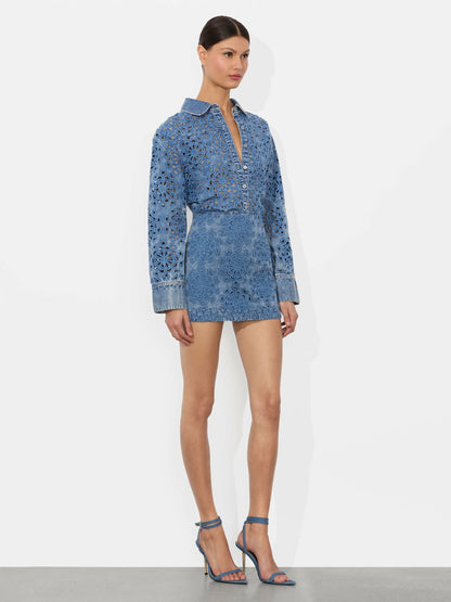 Rubi Denim Micro Skirt In Avery Blue - Alice + Olivia Women