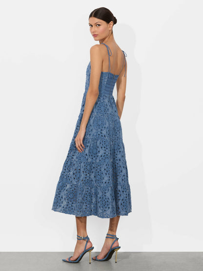 Shanti Tiered Midi Dress In Avery Blue - Alice + Olivia Women