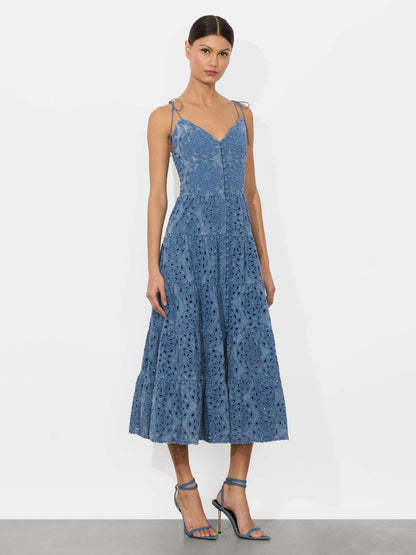 Shanti Tiered Midi Dress In Avery Blue - Alice + Olivia Women