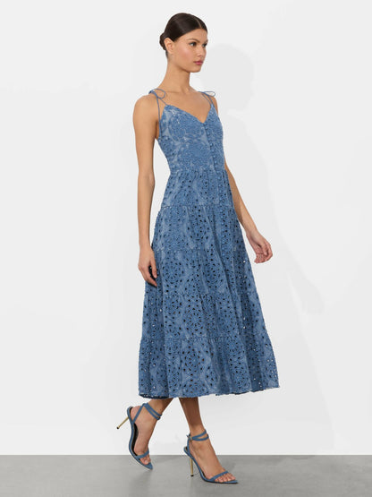 Shanti Tiered Midi Dress In Avery Blue - Alice + Olivia Women