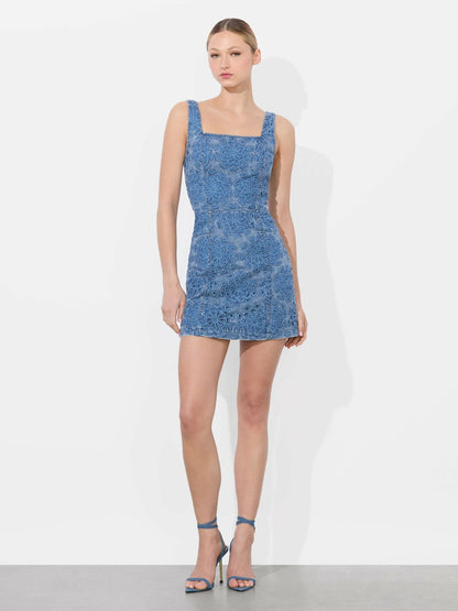 Maryann Denim Dress In Avery Blue - Alice + Olivia Women