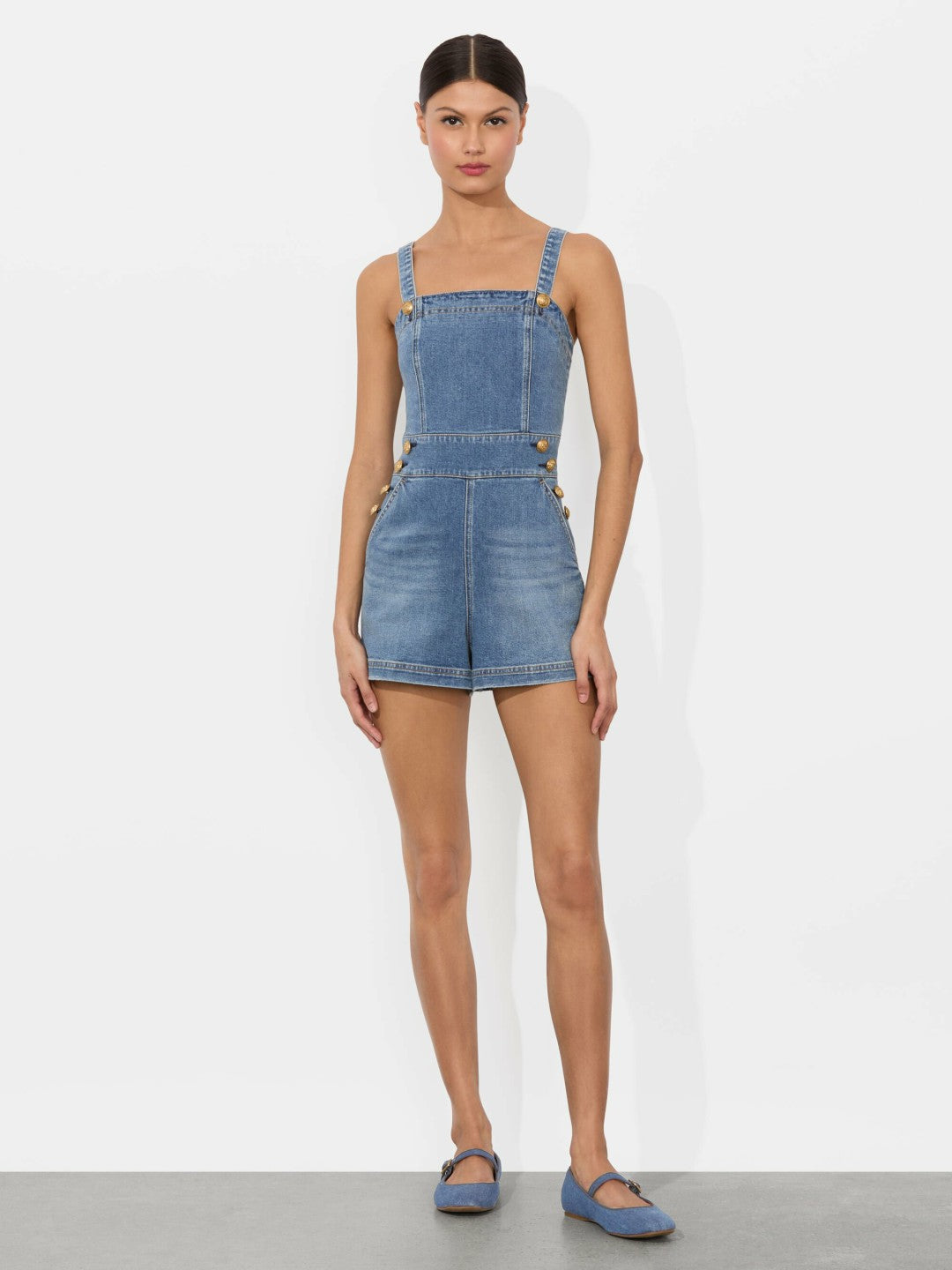 Vita Denim Romper In Livia Vintage Blue - Alice + Olivia Women