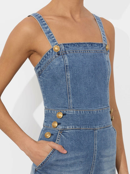 Vita Denim Romper In Livia Vintage Blue - Alice + Olivia Women