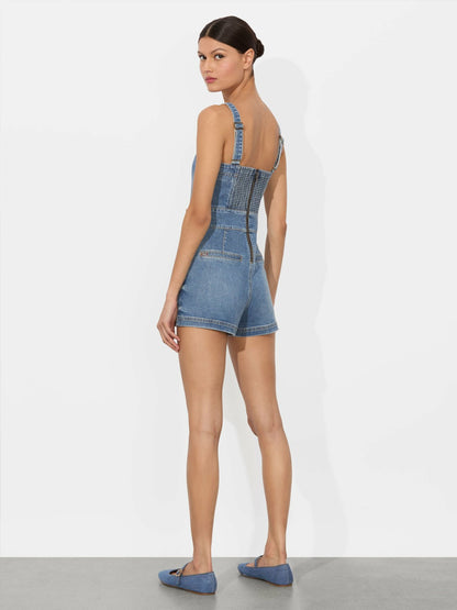Vita Denim Romper In Livia Vintage Blue - Alice + Olivia Women