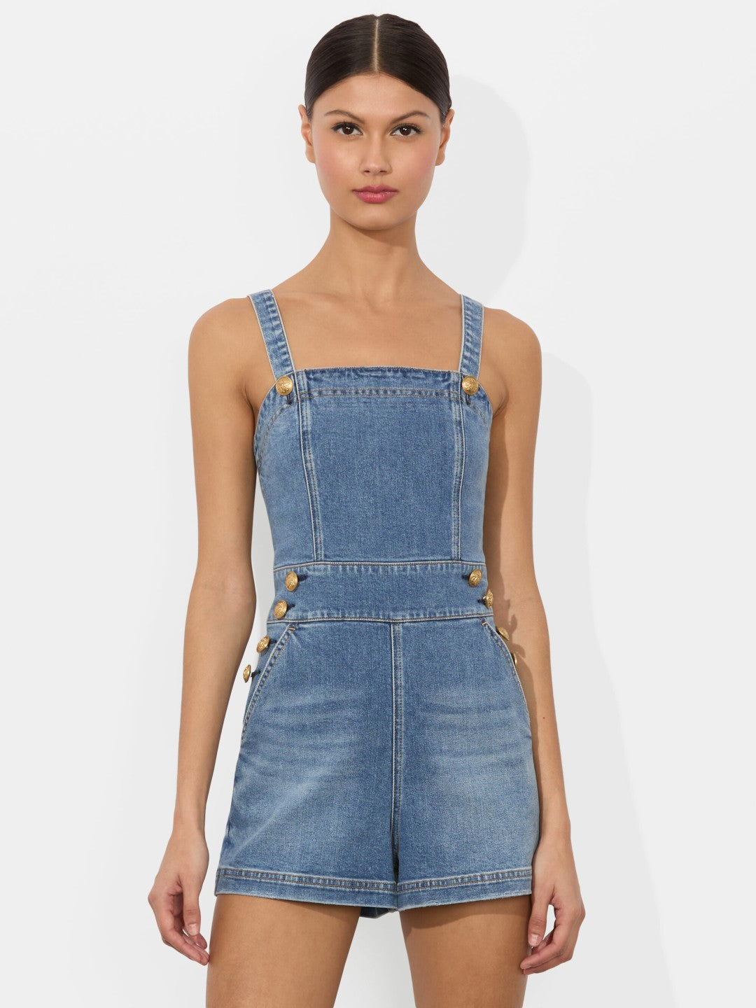 Vita Denim Romper In Livia Vintage Blue - Alice + Olivia Women