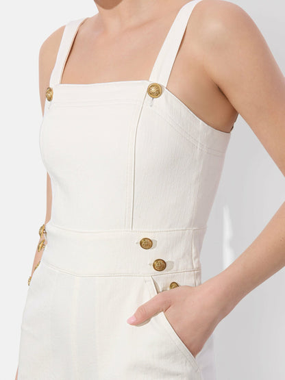 Vita Denim Romper In Off White - Alice + Olivia Women